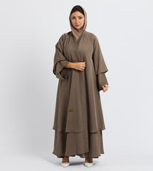 Brown Solid Long Sleeves Abaya