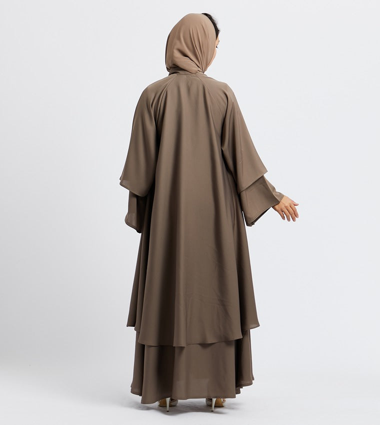 Brown Solid Long Sleeves Abaya