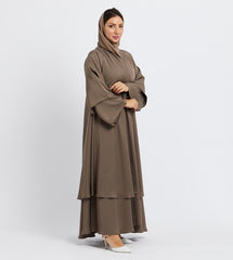 Brown Solid Long Sleeves Abaya