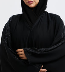 Black Embellished Batwing Sleeves Abaya