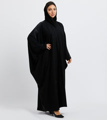 Black Embellished Batwing Sleeves Abaya