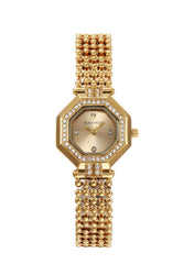 Octagon Gold Dial Analog Stone Studded Bracelet Watch