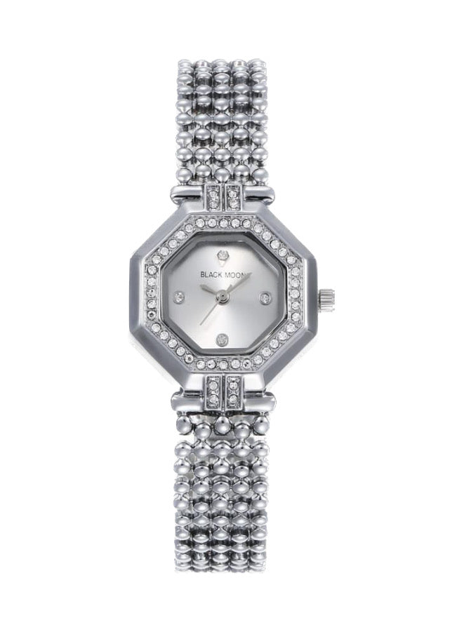 Octagon Silver Dial Analog Stone Studded Bracelet Watch