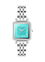 Square Turquoise Blue  Arabic Dial Analog Watch With Stainless Steel Strap