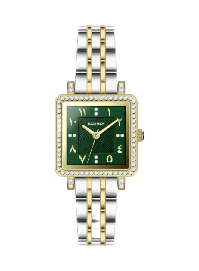 Square Green Arabic  Dial Analog Watch With Stainless Steel Strap