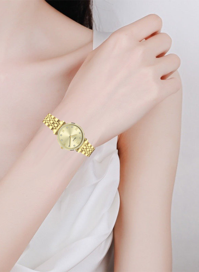 Round Gold Dial Analog Watch