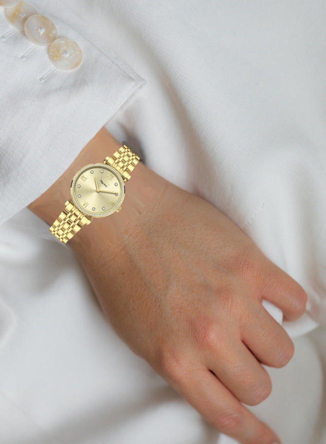 Round Gold Dial Analog Watch