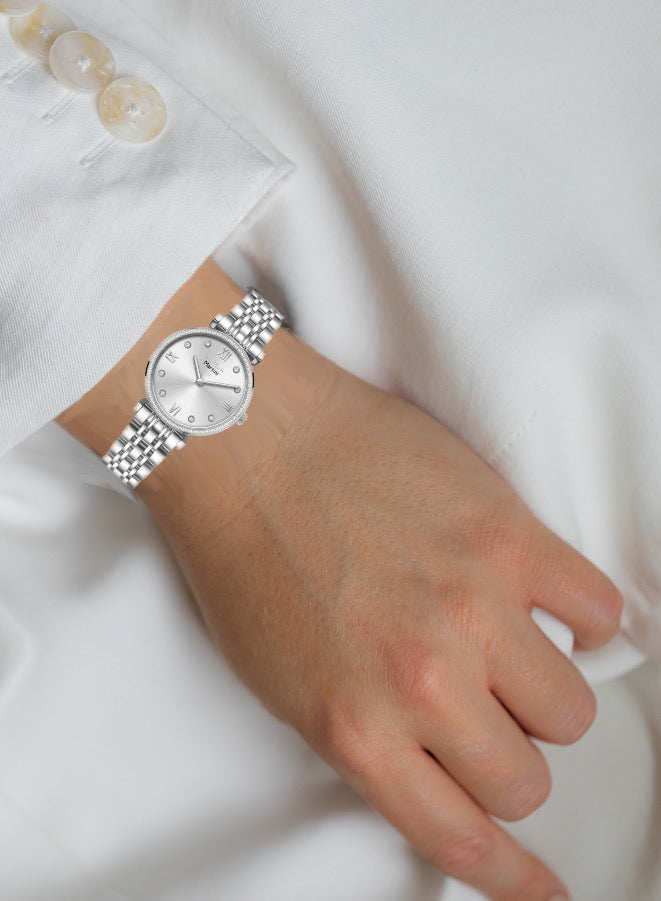 Round Silver Dial Analog Watch