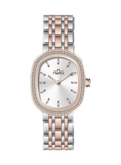 Embellished Ovale Silver Dial Analog Watch