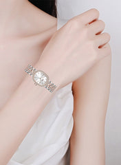 Embellished Ovale Silver Dial Analog Watch