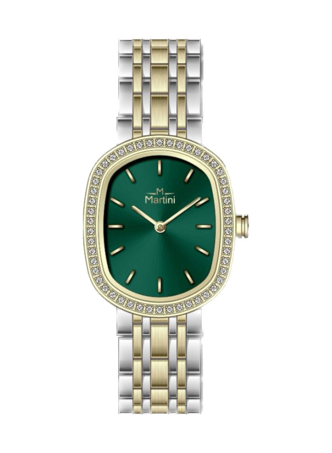 Embellished Ovale Green Dial Analog Watch