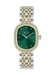 Embellished Ovale Green Dial Analog Watch