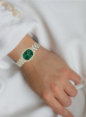 Embellished Ovale Green Dial Analog Watch