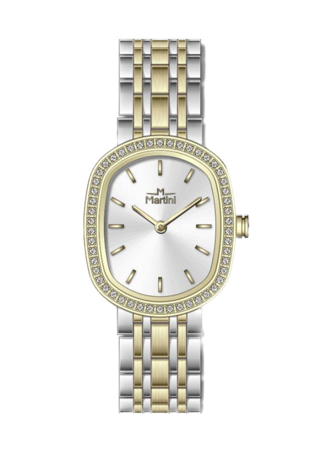 Embellished Ovale Silver Dial Analog Watch