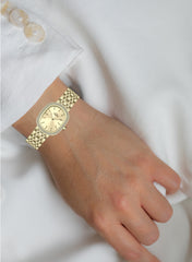 Embellished Ovale Gold Dial Analog Watch