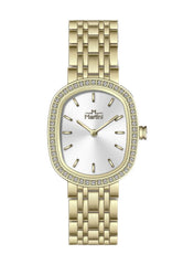 Embellished Ovale Silver Dial Analog Watch