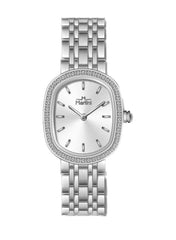 Embellished Ovale Silver Dial Analog Watch