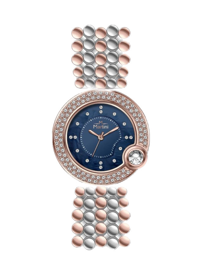 Embellished Circle Blue Dial Analog Watch