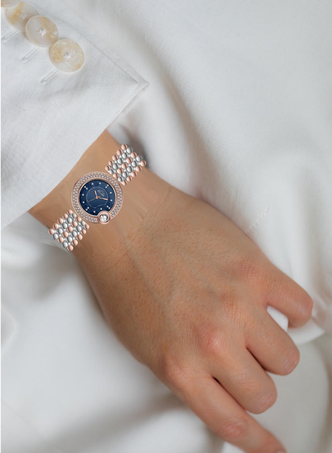 Embellished Circle Blue Dial Analog Watch