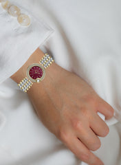 Embellished Circle Red Dial Analog Watch