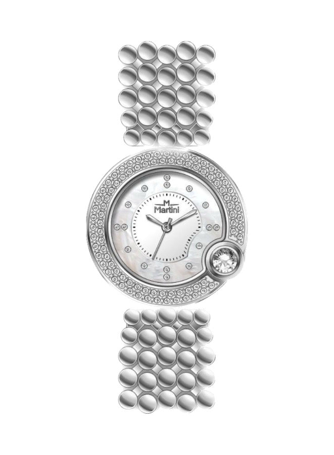 Embellished Circle Silver Dial Analog Watch