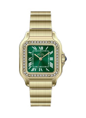 Embellished Square Green Dial Analog Watch