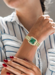 Embellished Square Green Dial Analog Watch