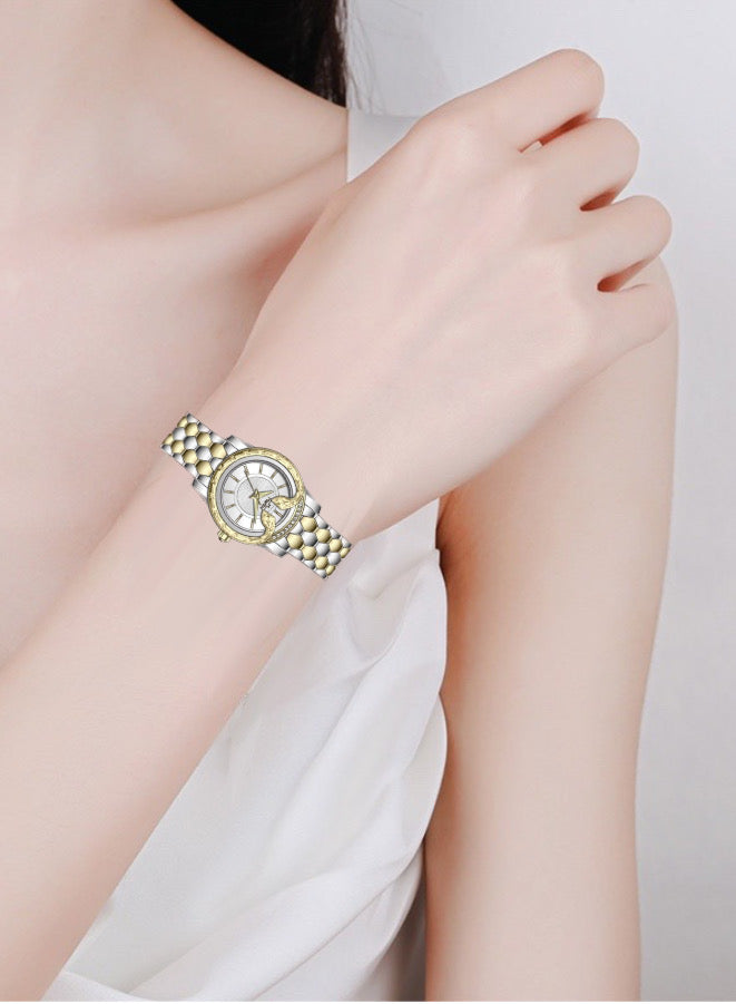 Round Snake White Dial Analog Watch