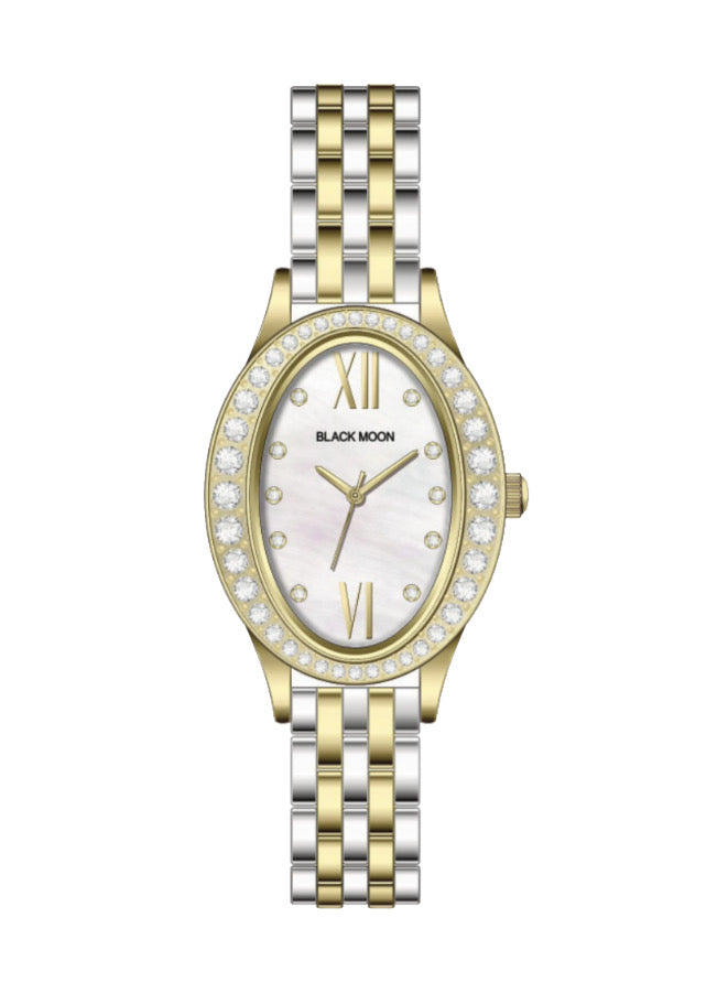 Embellished Oval Pearl White Dial Analog Watch