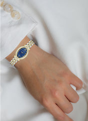 Embellished Oval Navy Blue Dial Analog Watch