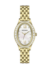 Embellished Oval Pearl White Dial Analog Gold Watch