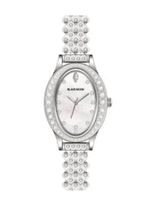 Embellished Oval Pearl White Dial Analog Silver Watch