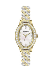 Embellished Oval Pearl White Dial Analog Gold & Silver Watch