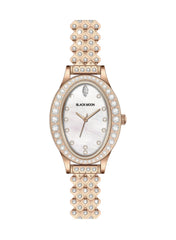 Embellished Oval Pearl White Dial Analog Rose Gold Watch