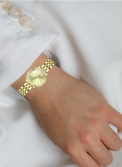 Embellished Round Gold Dial Analog Gold Watch