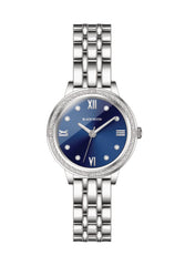 Embellished Round Blue Dial Analog Silver Watch