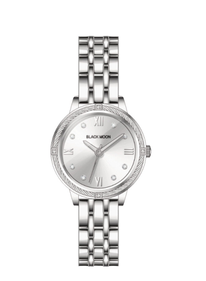 Embellished Round Silver Dial Analog Silver Watch