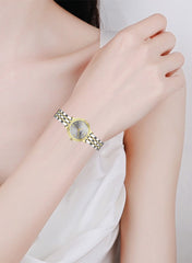 Embellished Round Grey Dial Analog Gold & Silver Watch