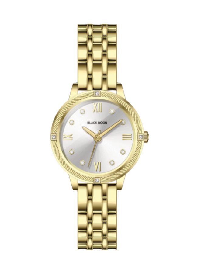 Embellished Round Silver Dial Analog Gold Watch