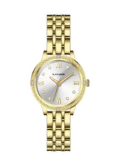 Embellished Round Silver Dial Analog Gold Watch