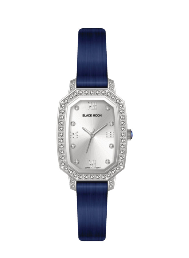 Embellished Rectangle Silver Dial Analog Black Watch