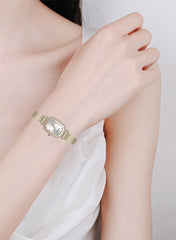 Embellished Rectangle Silver Dial Analog Khaki Watch