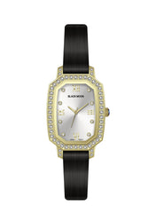 Embellished Rectangle Silver Dial Analog Black Watch