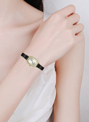 Embellished Rectangle Silver Dial Analog Black Watch